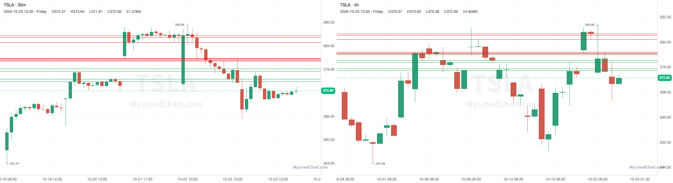 Gráfico del resumen de TSLA del 23 de octubre