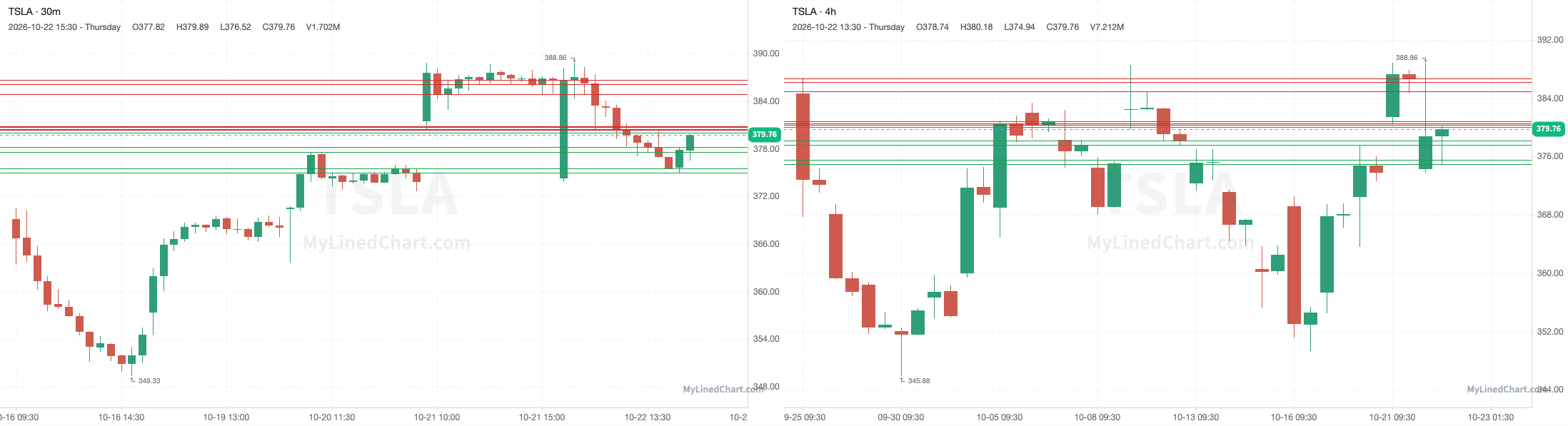 TSLA 10月23日价位图表