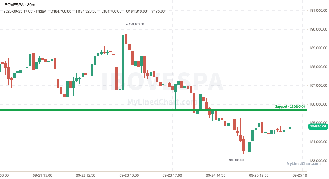 Ibovespa (Brazil) weekly chart, 30-minute bars with support and resistance